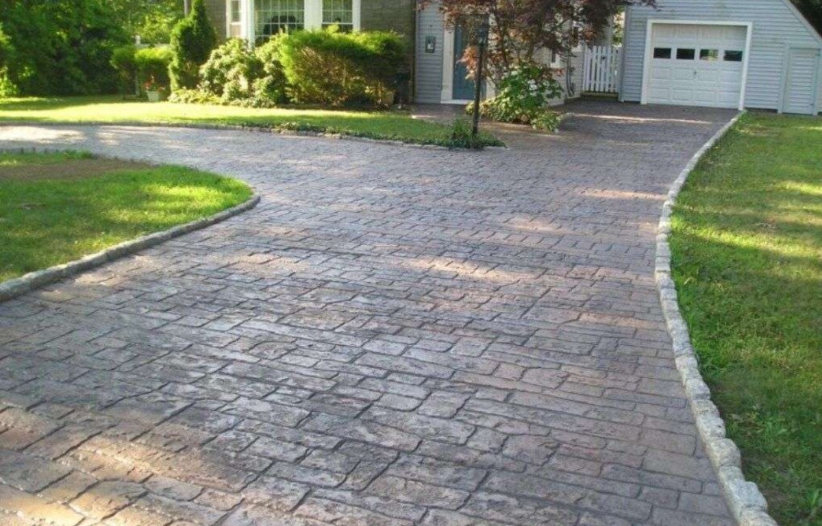 Beautiful stamped concrete driveway installation in Greenacres, FL